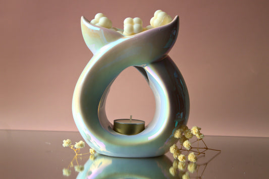 brûle-parfum blanc nacré céramique brûleur pour fondants et tablettes flamandine
