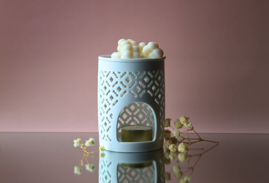 brûle-parfum blanc céramique motif en treillis brûleur pour fondants et tablettes flamandine